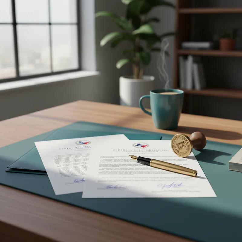 Documentos de formación de negocios incluyendo certificado de LLC
