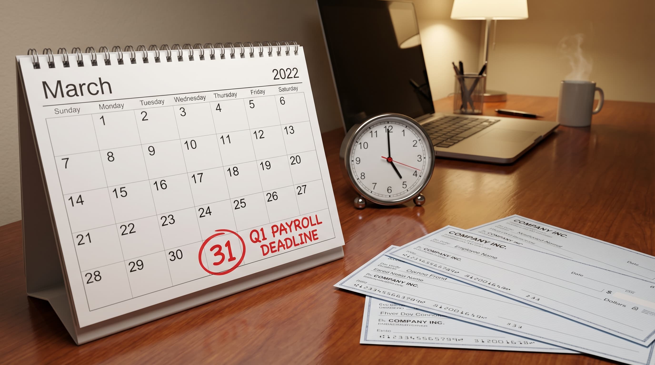 Texas financial documents and tax deadline calendar on a professional desk